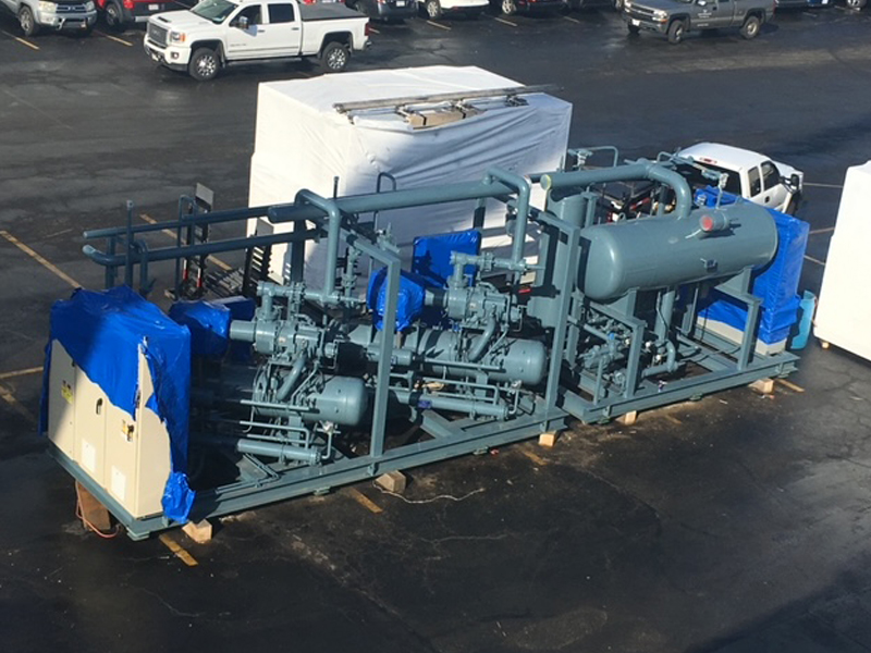 Industrial compressor skid packaged equipment outdoor storage yard