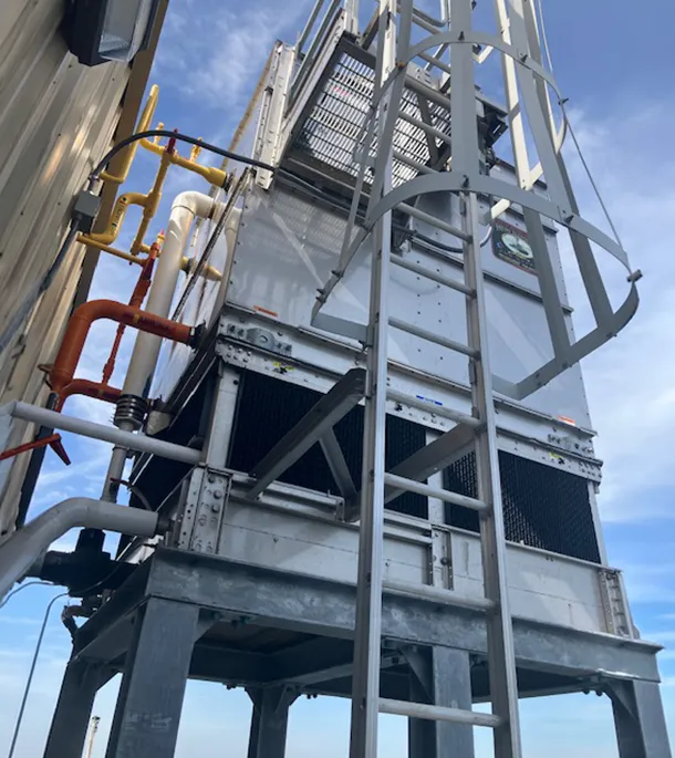 Industrial cooling tower structure with access ladder