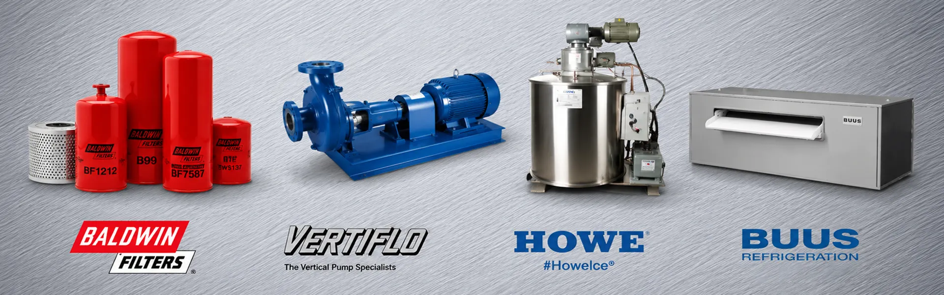 Baldwin Filters, Vertiflo, Howe, Buus refrigeration industrial equipment