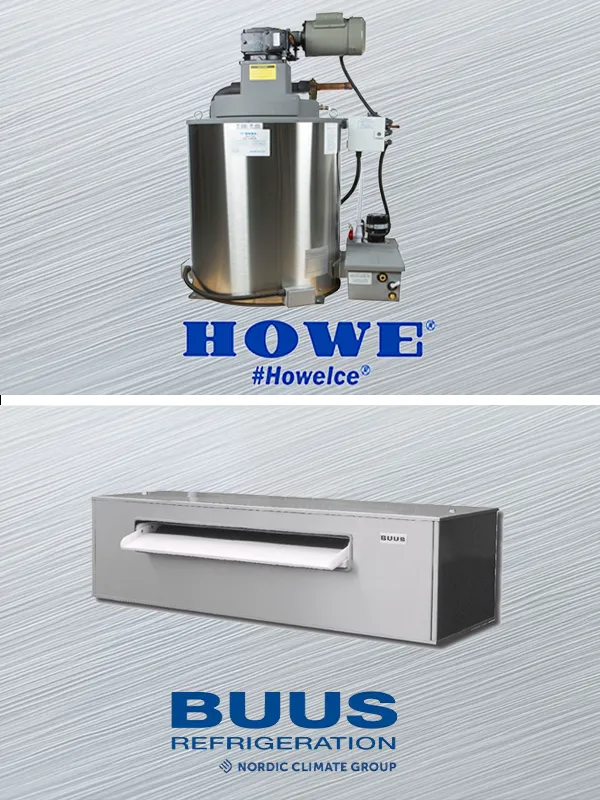 Howe industrial processing tank system, BUUS refrigeration unit evaporator assembly