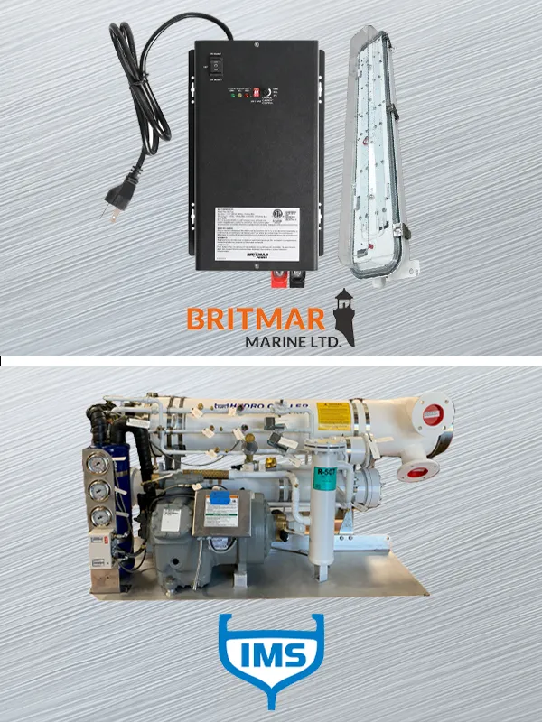 Britmar Marine control panel and lighting system, IMS marine refrigeration skid system